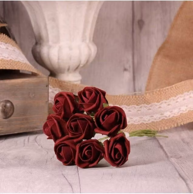 KDMD 4 Pack of Burgundy Foam Tea Rose Buds for Weddings