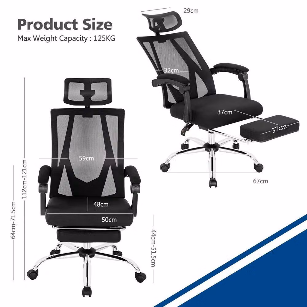 NESTLUNE Comfort Executive Office Chair in Black with Headrest and Height Adjustment – 2
