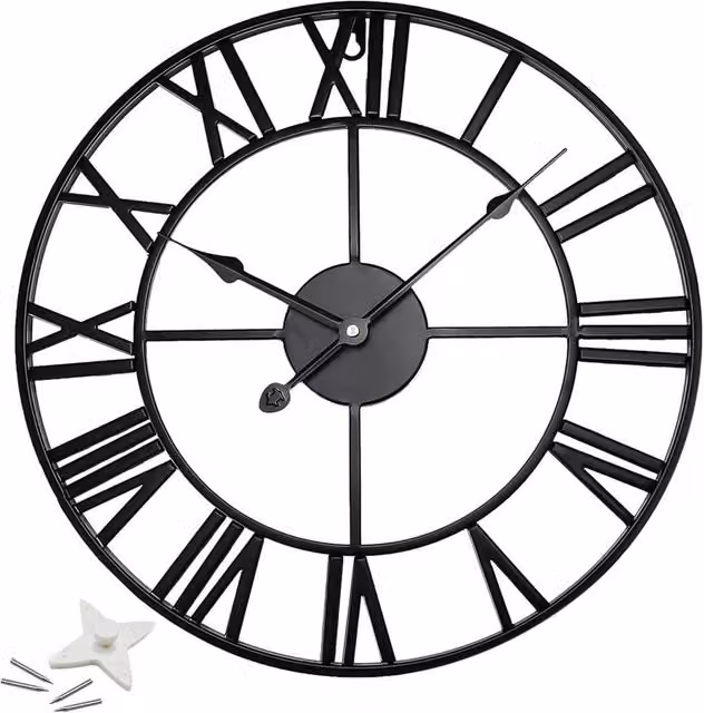 Kelvenix Large Roman Skeleton Metal Wall Clock in Black, Diameter: 60 cm – 1