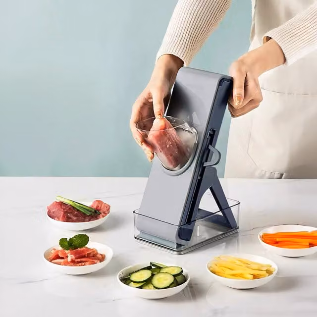 Komore Manual Kitchen Slicer with Rectangular Food Container, Blue