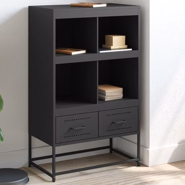 Berkfield Home Black Matt Metal Highboard W: 68.5 cm, D: 39 cm, H: 111.5 cm