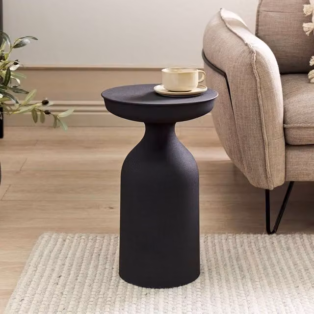 Wyld and Coco Aria Round Side Table in Black Matte Iron