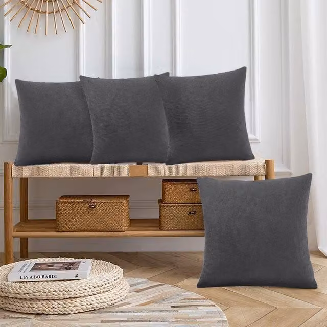 Luxor Living Set of 4 Grey Velvet Chenille Square Cushions with Removable Washable Covers, W/D/H: 45 x 45 x 45 cm – 1