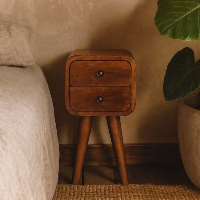 Wyld Haus Cagliari Small 2 Drawer Bedside Table in Brown Mango Wood, W/D/H: 40 x 20 x 40 cm