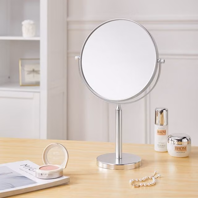 Komore Double-Sided Tabletop Mirror in Silver, Height: 17 cm