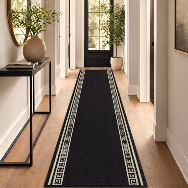 Bravich Greek Key Hallway Runner, Black, Length: 610 cm