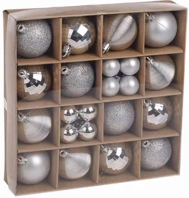 KDMD Silver Round Christmas Baubles, 30 Pack – 1