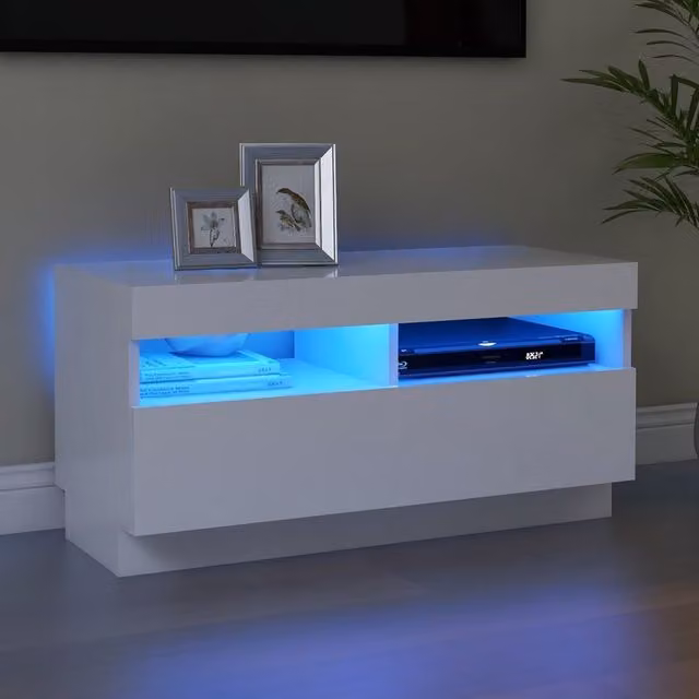 Berkfield Home Modern Glossy White TV Cabinet with LED Lights W/D/H: 80 x 35 x 40 cm