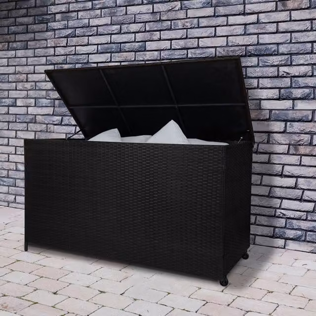 Jardi Modern Black Rattan and Steel Cushion Storage Box