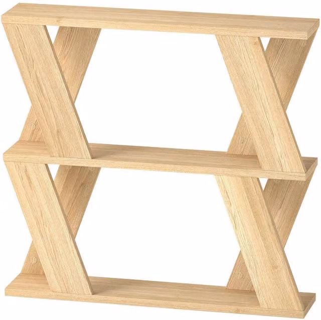 Levede 3-Tier Slim Wooden Side Table and Storage Shelf in Natural Sand with X-Frame Design