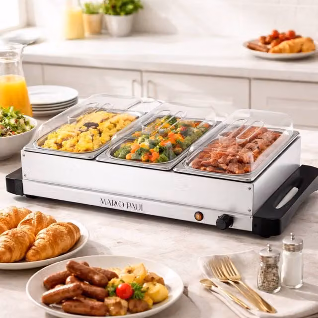 Marco Paul Electric Stainless Steel Buffet Server Food Warmer in Silver