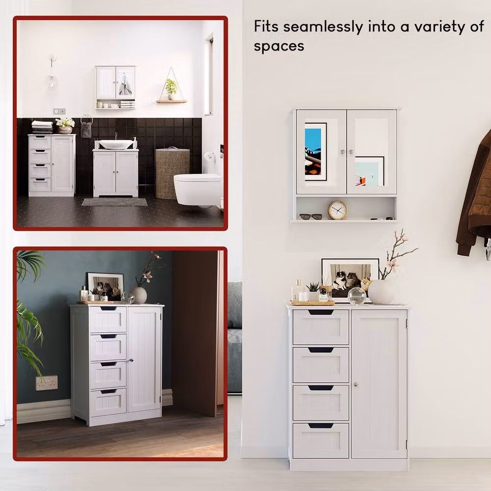 HD Designs Priano White Matt Freestanding Bathroom Storage Unit with 4 Drawers and 1 Door – 4