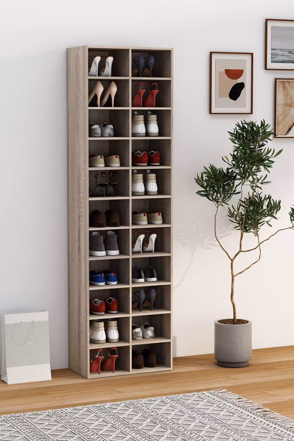 VCM Hinsol XL Shoe Cabinet in Natural Sand and Beige, W/D/H: 52 x 30 x 183 cm – 2