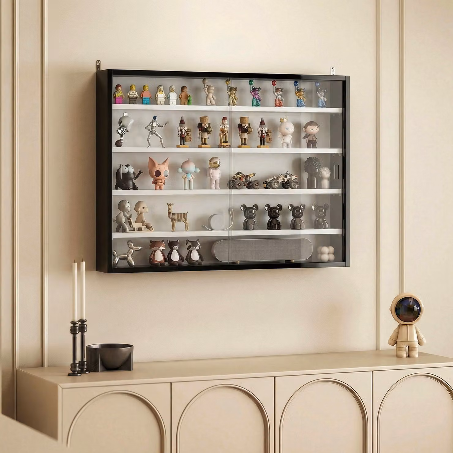 HOMCOM 5-Tier Wall Mounted Display Cabinet with Glass Doors and Internal Shelves, Black and White, W: 60 cm, H: 80 cm, D: 60 cm – 2