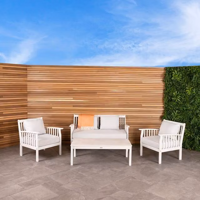 Charles Bentley 4 Piece FSC Acacia Wood Garden Outdoor Lounge Set in White Washed Natural