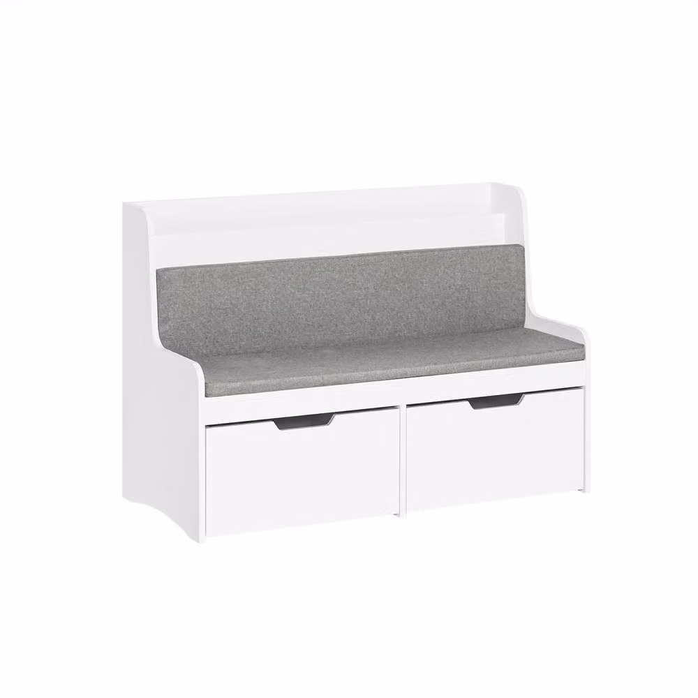SoBuy Children's Storage Bench with Bookshelf Back and Drawers in White and Grey – 2