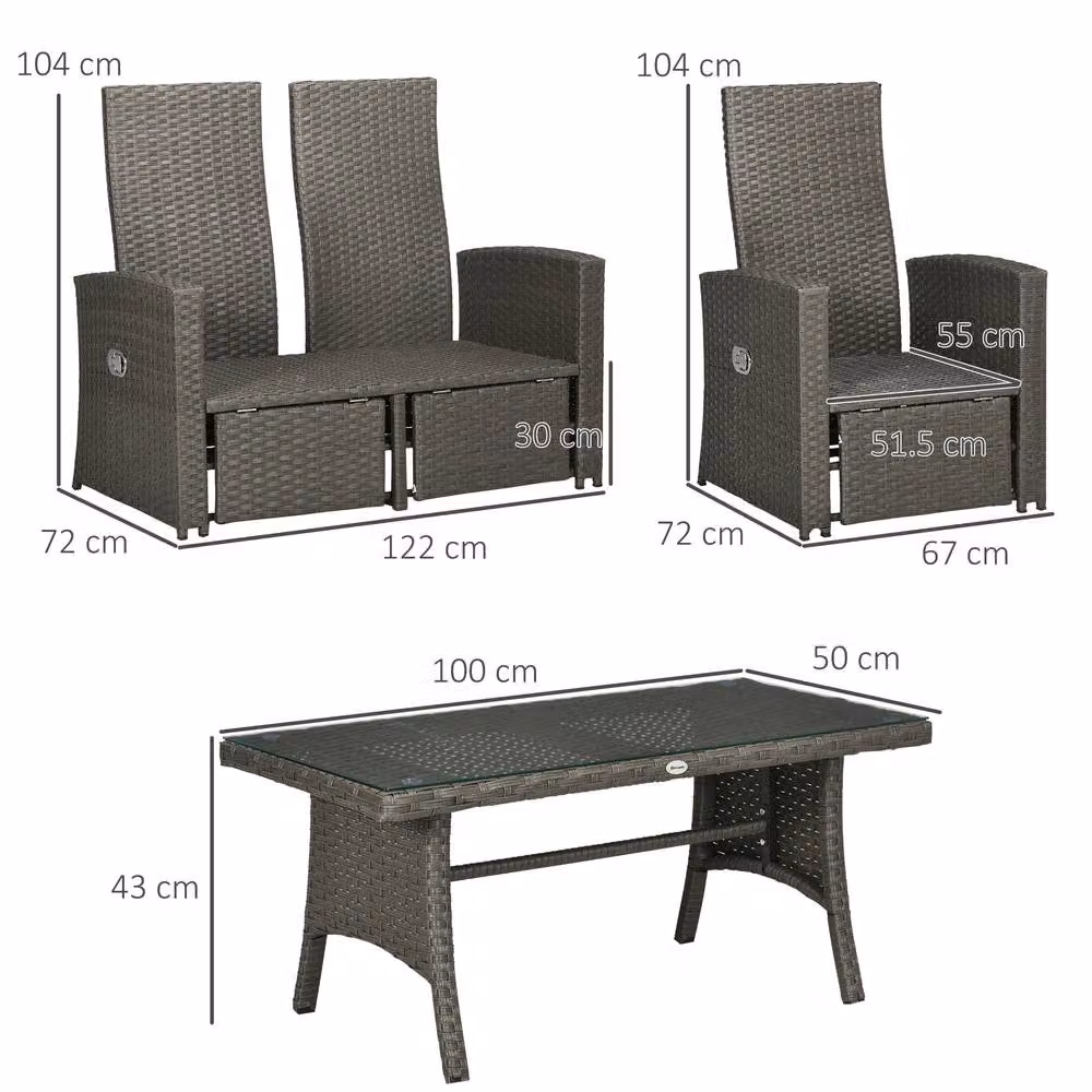 ERGOVEXA 4 Piece Grey Polyrattan Garden Furniture Set with Upholstered Cushions and Metal Frame – 2