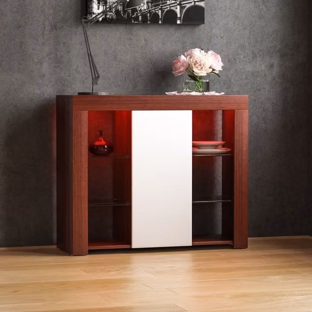 Vida Designs Azura 1 Door LED Sideboard in Walnut and White, Width: 98 cm