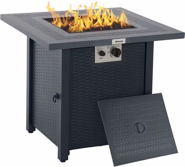 Rolipo Gas Fire Pit Table in Black and Dark Grey, W/D/H: 71 x 71 x 62 cm
