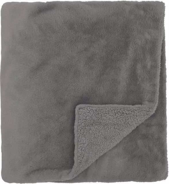 Murmur Skye Reversible Faux Fur and Fleece Throw, Grey, W/D/H: 170 x 130 x 130 cm