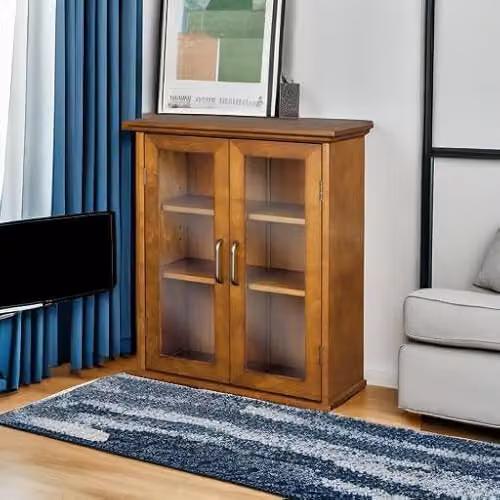 Teamson Home Avery Two-Door Wall Mounted Bathroom Cabinet in Oiled Oak with Glass Doors, W/D/H: 60.96 x 21.59 x 52.06 cm – 7