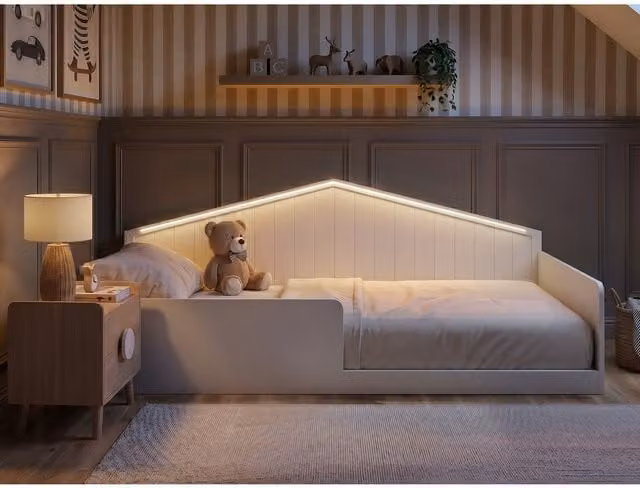 Wilbur Small Double Montessori Bed with LED Lighting in White