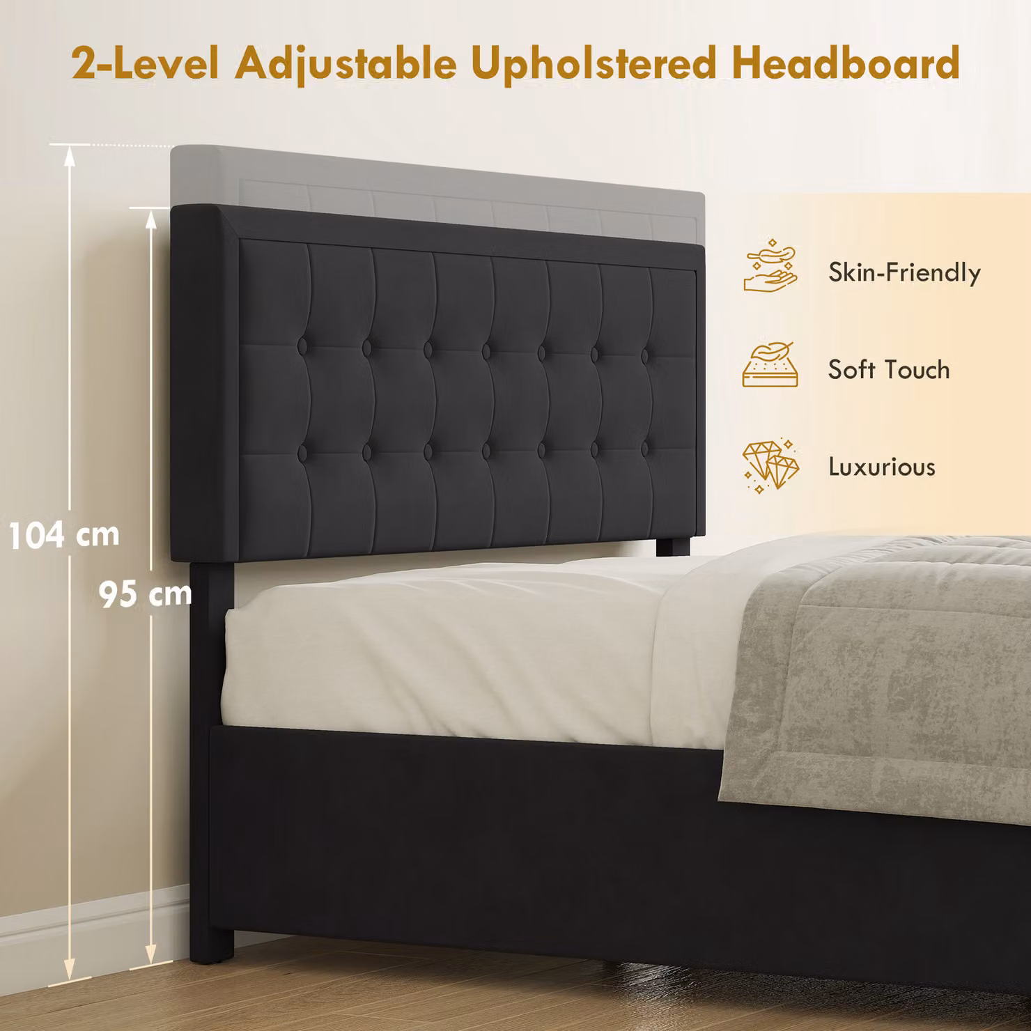 HOMCOM Modern Double Ottoman Bed Frame in Black Velvet with Lift-Up Base, W: 140 cm, L: 200 cm – 6
