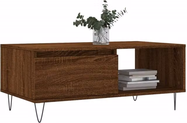 Berkfield Home Modern Rectangular Coffee Table in Brown Oak, W/D/H: 90 x 50 x 36.5 cm