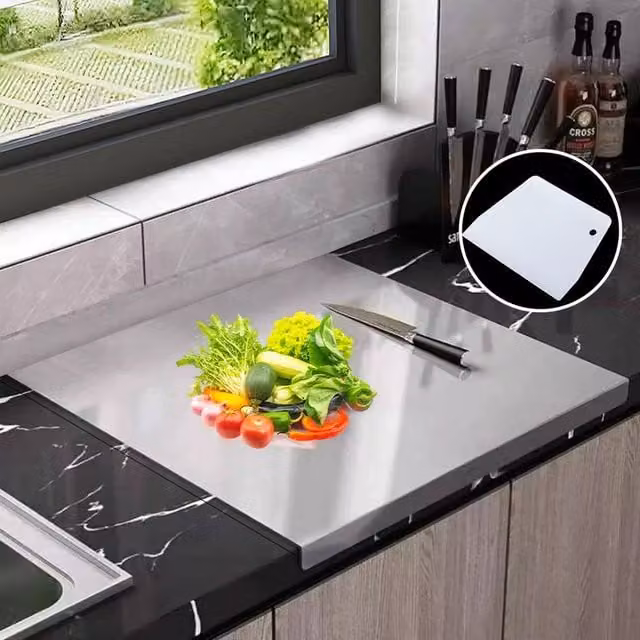 EONLION Stainless Steel Rectangular Cutting and Chopping Board in Silver – 1