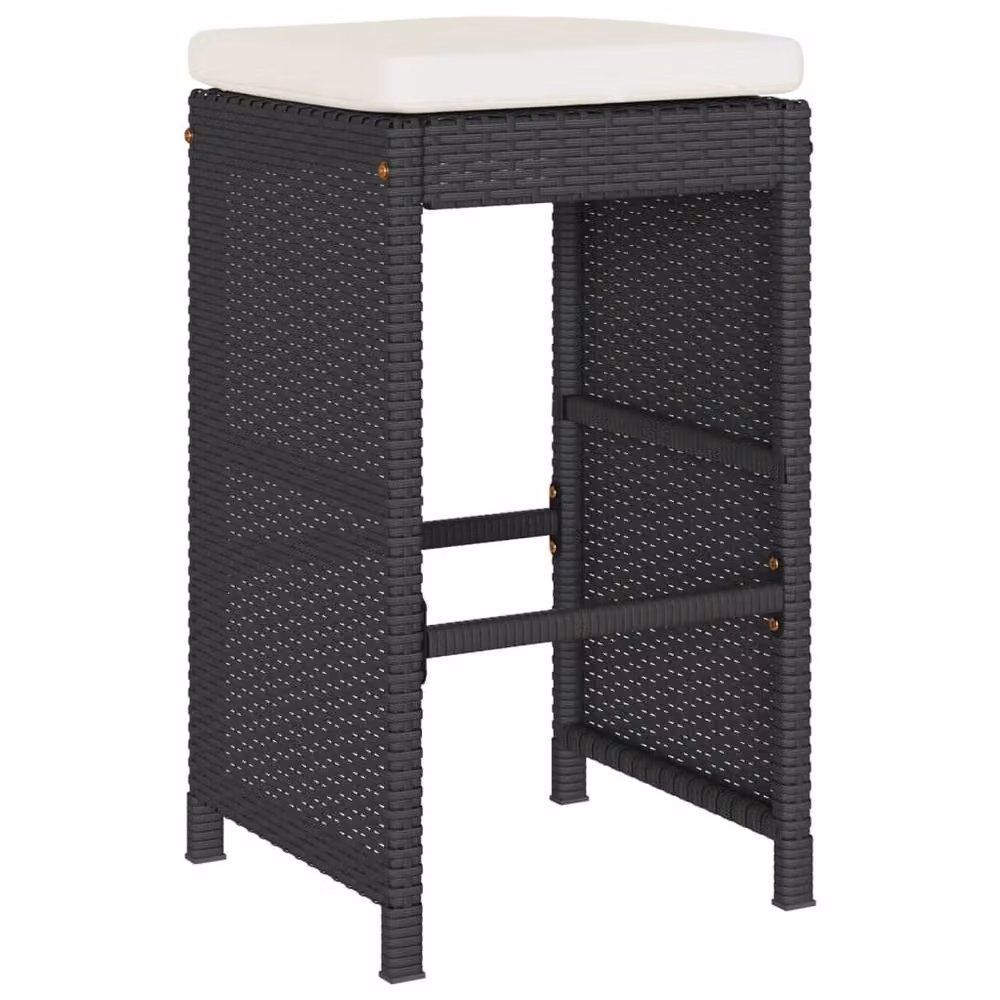 Berkfield Home Set of 2 Black Poly Rattan Garden Bar Stools with Removable Fabric Cushions – 3