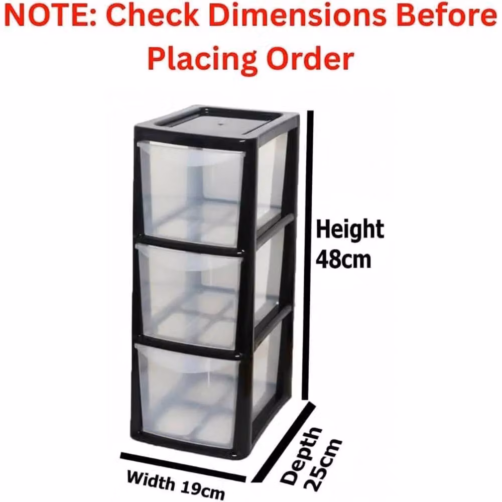 Nordara 3 Tier Black Plastic Compact Vertical A5 Storage Organiser Drawers – 2