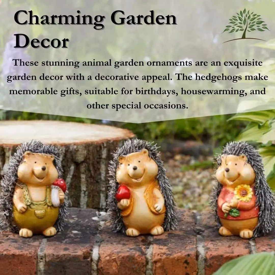 Marco Paul Set of 3 Multicolour Ceramic Baby Hedgehog Garden Ornaments – 4