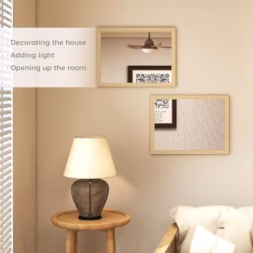 HOMCOM Set of 2 Rectangular Wall Mirrors in Beige and Brown, W: 30 cm, H: 40 cm – 2