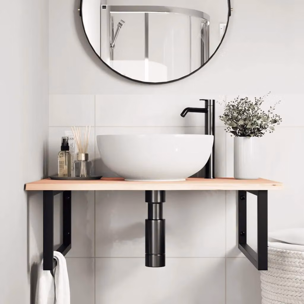 Berkfield Home Wall Mounted Basin Shelf in Brown Oak and Steel – 2