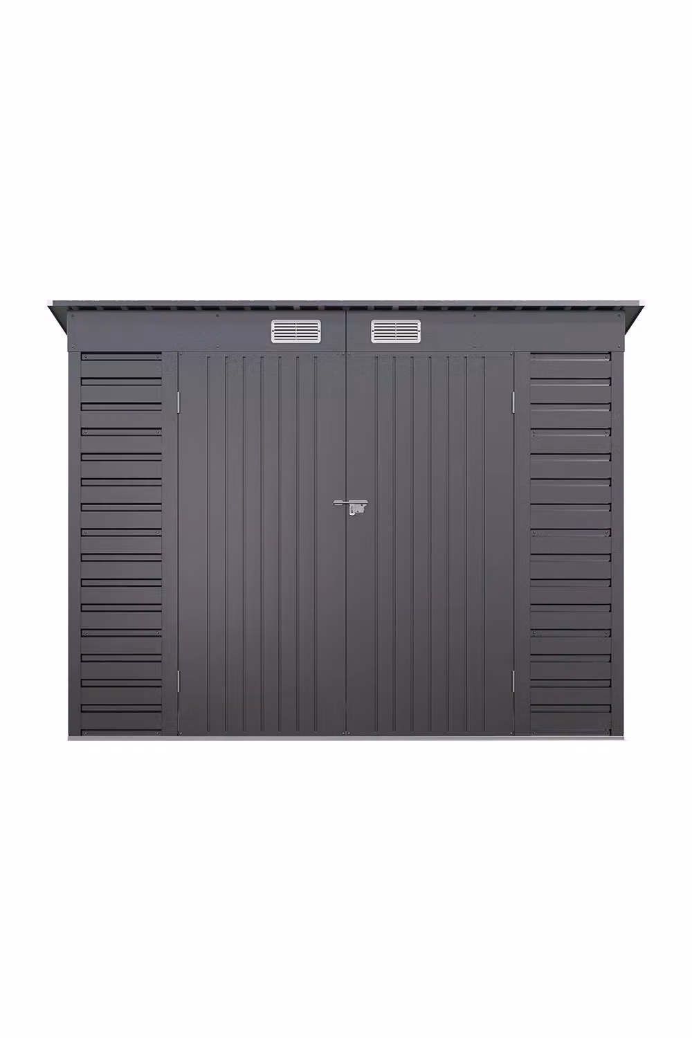 H&O Direct Modern Pent Galvanised Steel Outdoor Storage Shed with Double Doors and Side Vent, Grey, W/D/H: 239.5 x 120.5 x 182.6 cm – 2