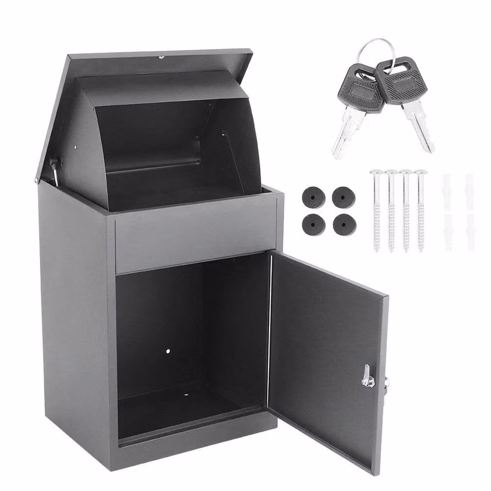 NESTLUNE Lockable Metal Wall Parcel Delivery Secure Drop Box with Lid, Grey, W/D/H: 86.0 x 44.5 x 1.0 cm – 3