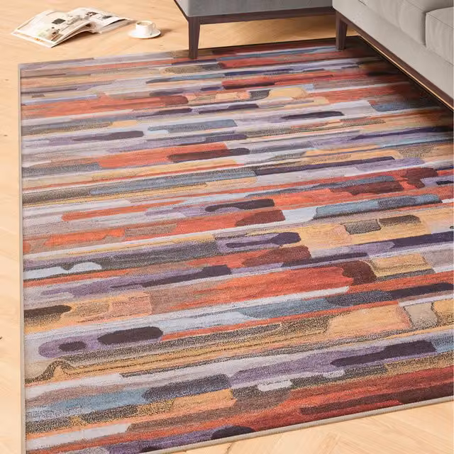 The Rug House Multicolour Abstract Modern Washable Rectangular Area Rug W: 60 cm, L: 240 cm