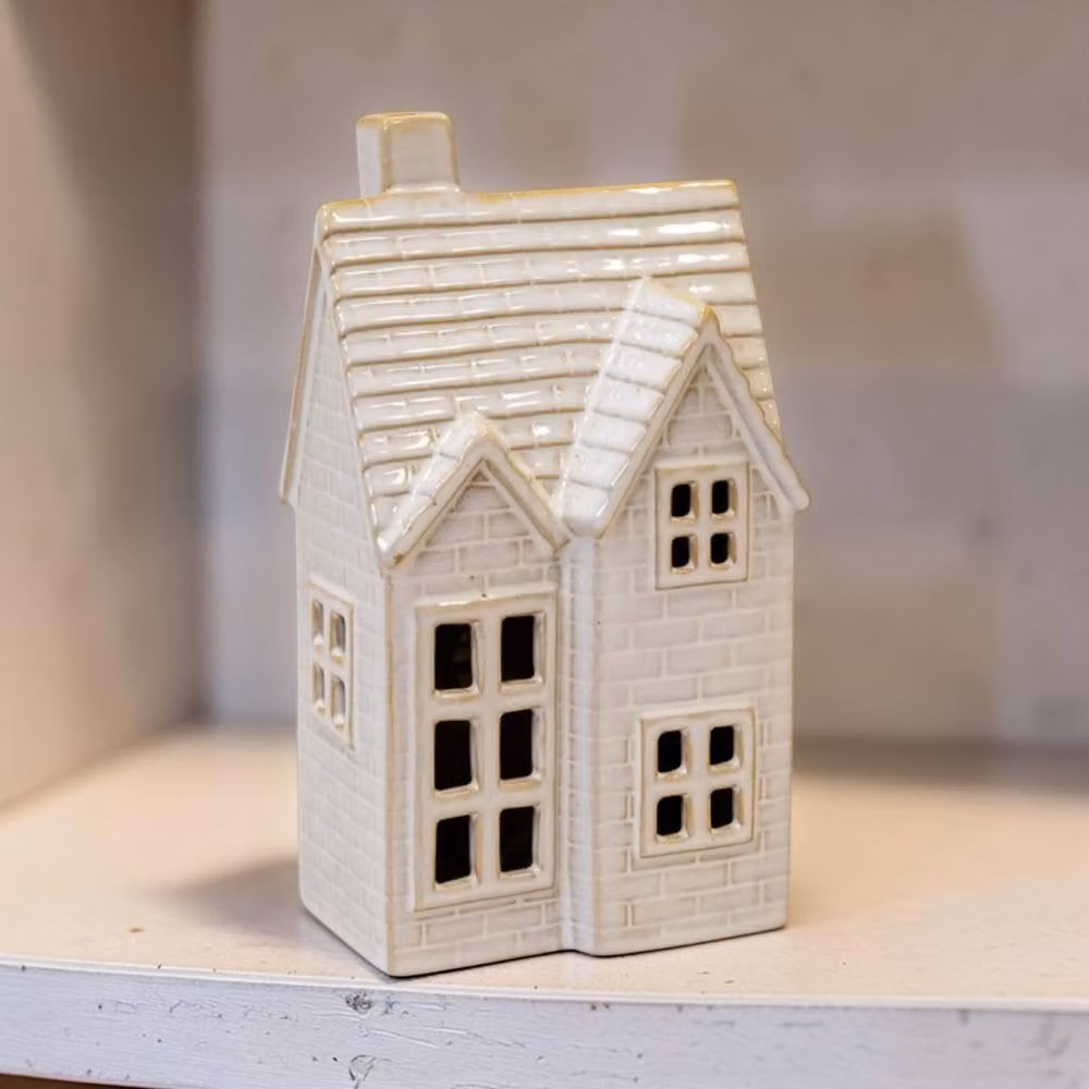 Four Candle Large White Ceramic Tiled LED House with 6 Hour Timer – 2