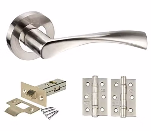 Golden Grace Astrid Door Handles on Rose Latch Pack in Duo Chrome Silver Finish