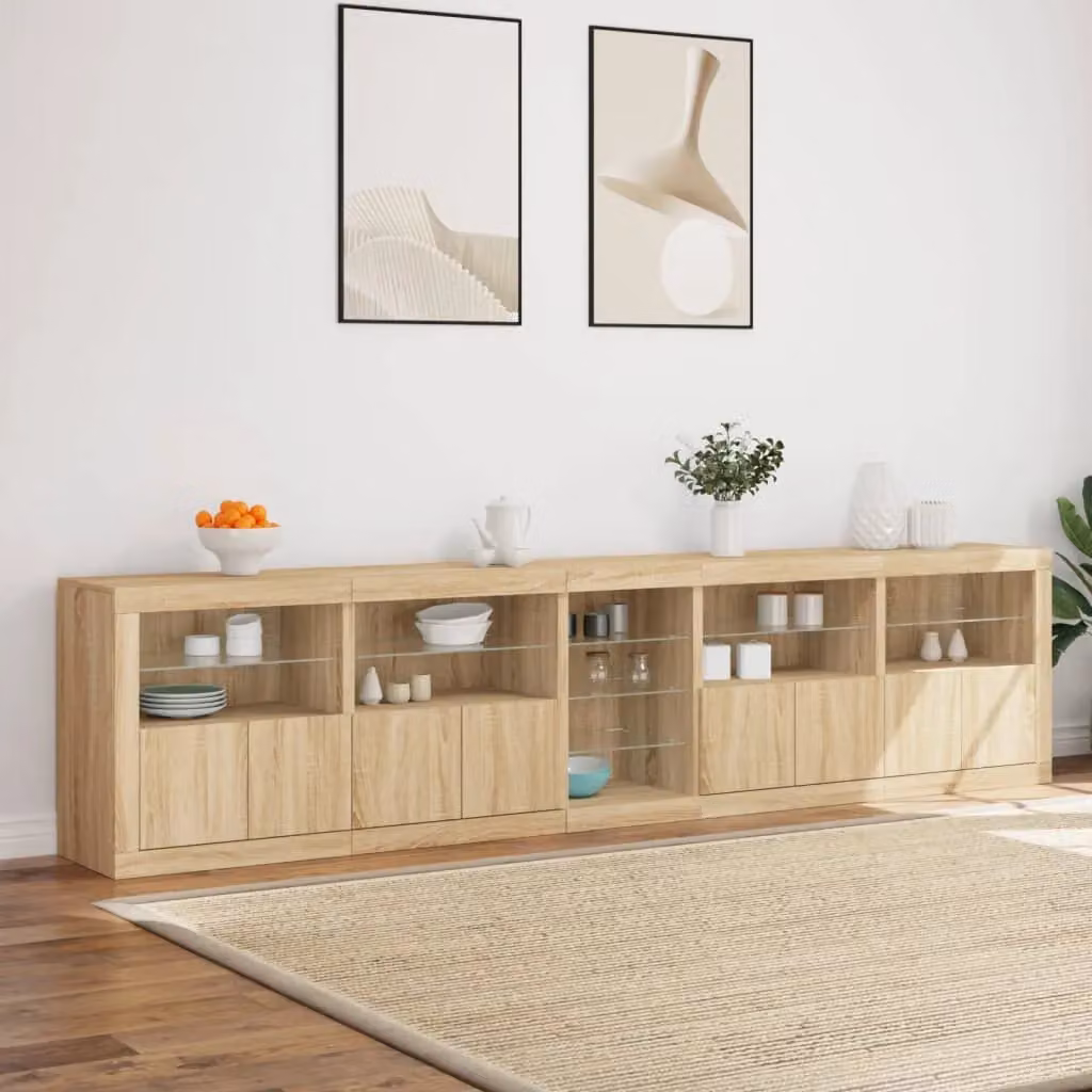 Berkfield Home Modern Sideboard with Integrated LED Lights in Sonoma Oak Brown, W: 283 cm, D: 37 cm, H: 67 cm – 4