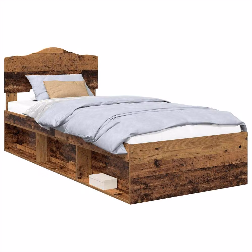 Berkfield Home Bed Frame with Headboard in Old Wood Brown, Solid Pine and MDF, W/D/H: 90 x 200 cm – 2