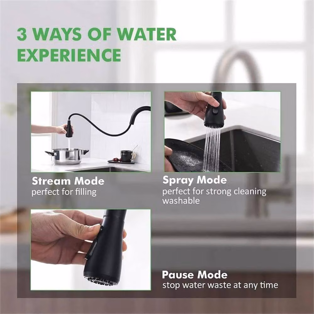 Nordara Matt Black Single Lever Kitchen Sink Mixer Tap with Pull Out Spray Spout – 2