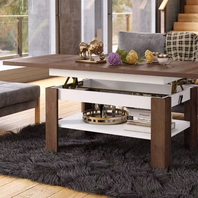 Heze Furniture Rio 2 in 1 Extending Coffee or Dining Table, Brown Oak and White, W: 130-170 cm, H: 67 cm