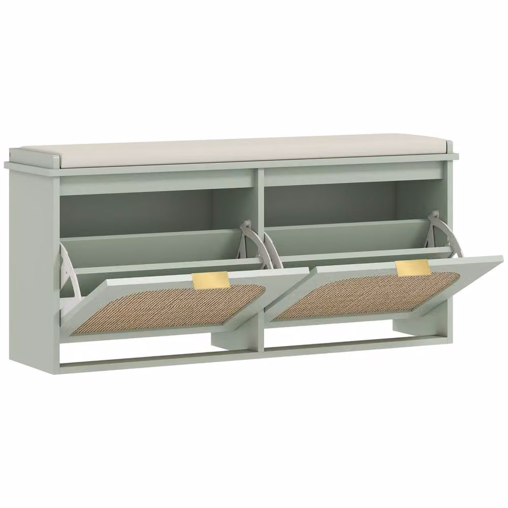 Wyld Haus Rika Boho Cushioned Shoe Bench in Light Green with 2 Flip Drawers – 2