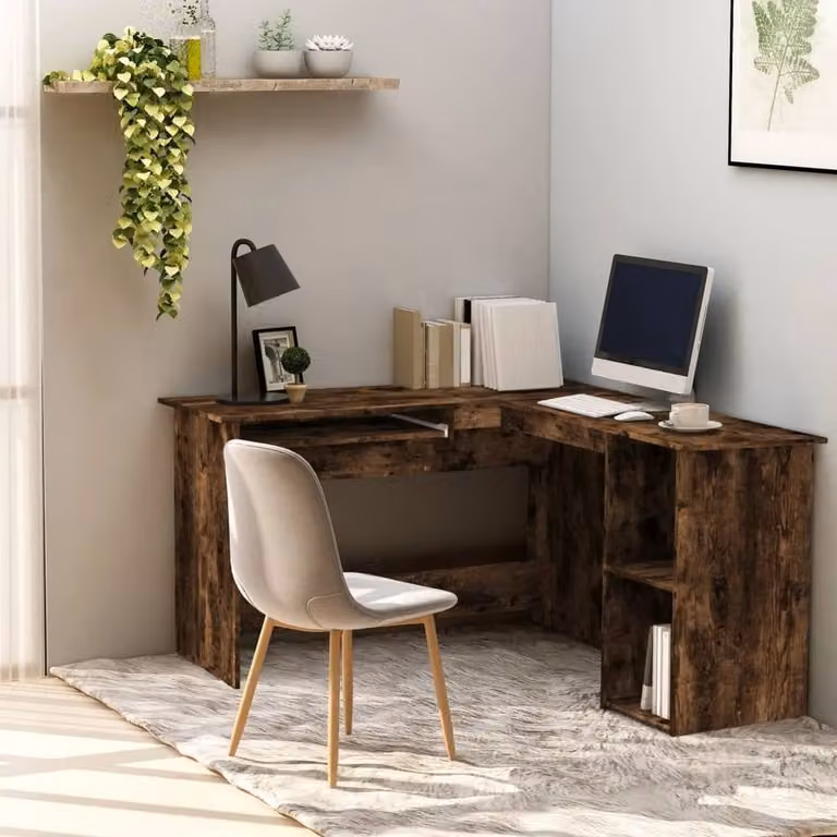 Berkfield Home Modern Corner Desk in Smoked Oak Brown, W/D/H: 120 x 140 x 75 cm