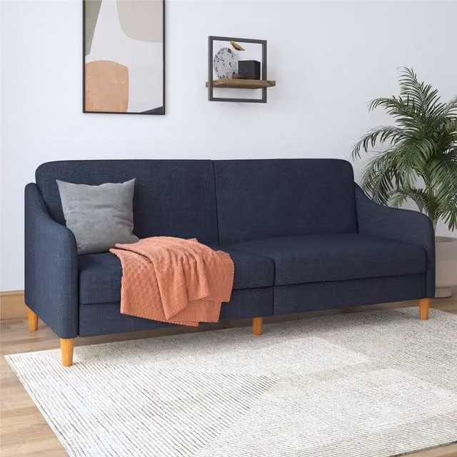 Dorel Home Jasper Mid-Century Blue Fabric Coil Sofa Bed