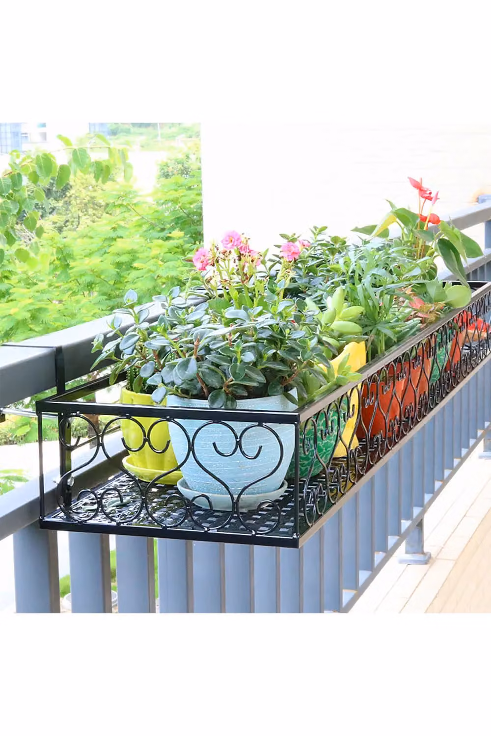 H&O Direct Black Hanging Railing Planter Window Box W: 50 cm, D: 20 cm, H: 12 cm – 2