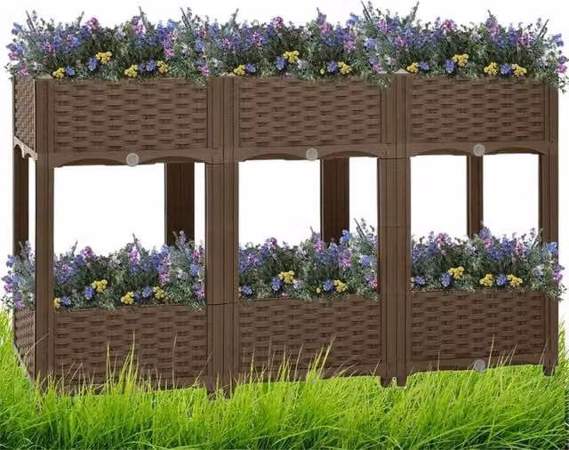 Nordara 2 Tier 6 Planter Raised Garden Bed in Brown, W/D/H: 120 x 40 x 83 cm – 1