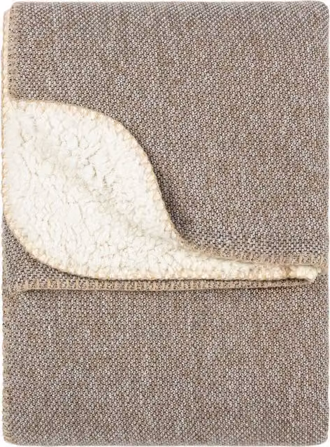 Make it a Home Nurrel Knitted Fleece Throw in Beige and White