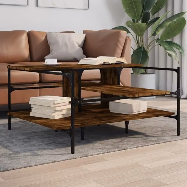 Berkfield Home Smoked Oak Coffee Table in Brown, W/D/H: 100 x 100 x 48.5 cm – 1